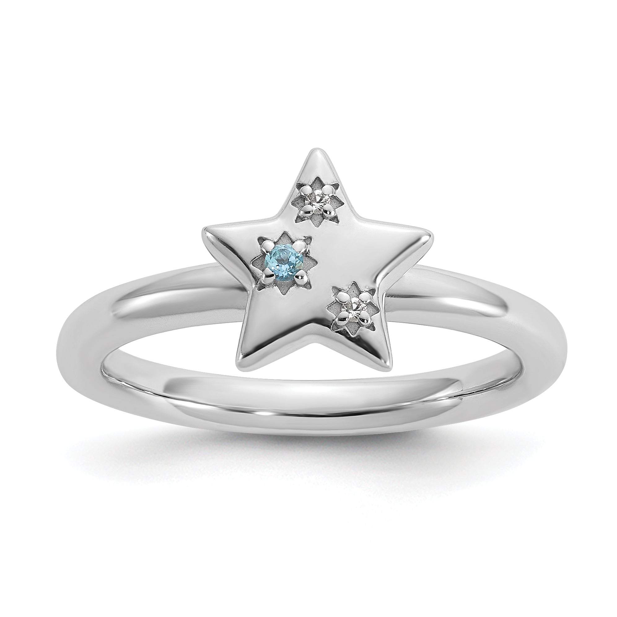 Sterling Silver Stackable Expressions Rh-plated Blue/White Topaz Star Ring