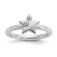 Sterling Silver Stackable Expressions Rh-plated Blue/White Topaz Star Ring