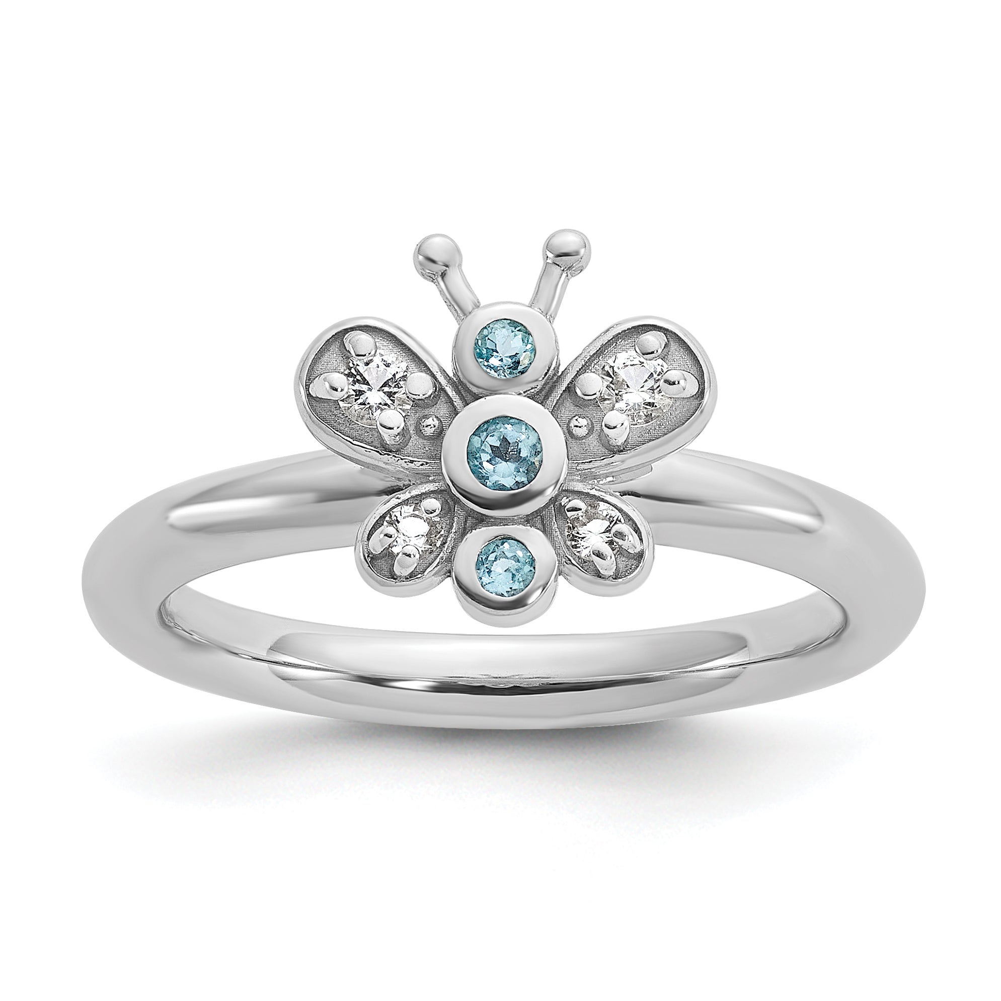 Sterling Silver Stackable Expressions Rh-plated Blue/White Topaz Butterfly