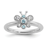 Sterling Silver Stackable Expressions Rh-plated Blue/White Topaz Butterfly