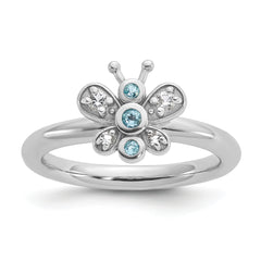 Sterling Silver Stackable Expressions Rh-plated Blue/White Topaz Butterfly