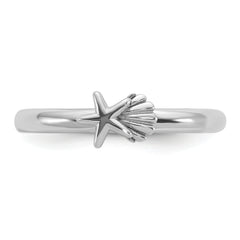 Sterling Silver Stackable Expressions Rh-plated Starfish and Shell Ring