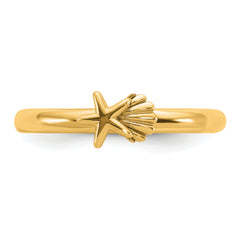 Sterling Silver Stackable Expressions Gold-plated Starfish/Shell Ring