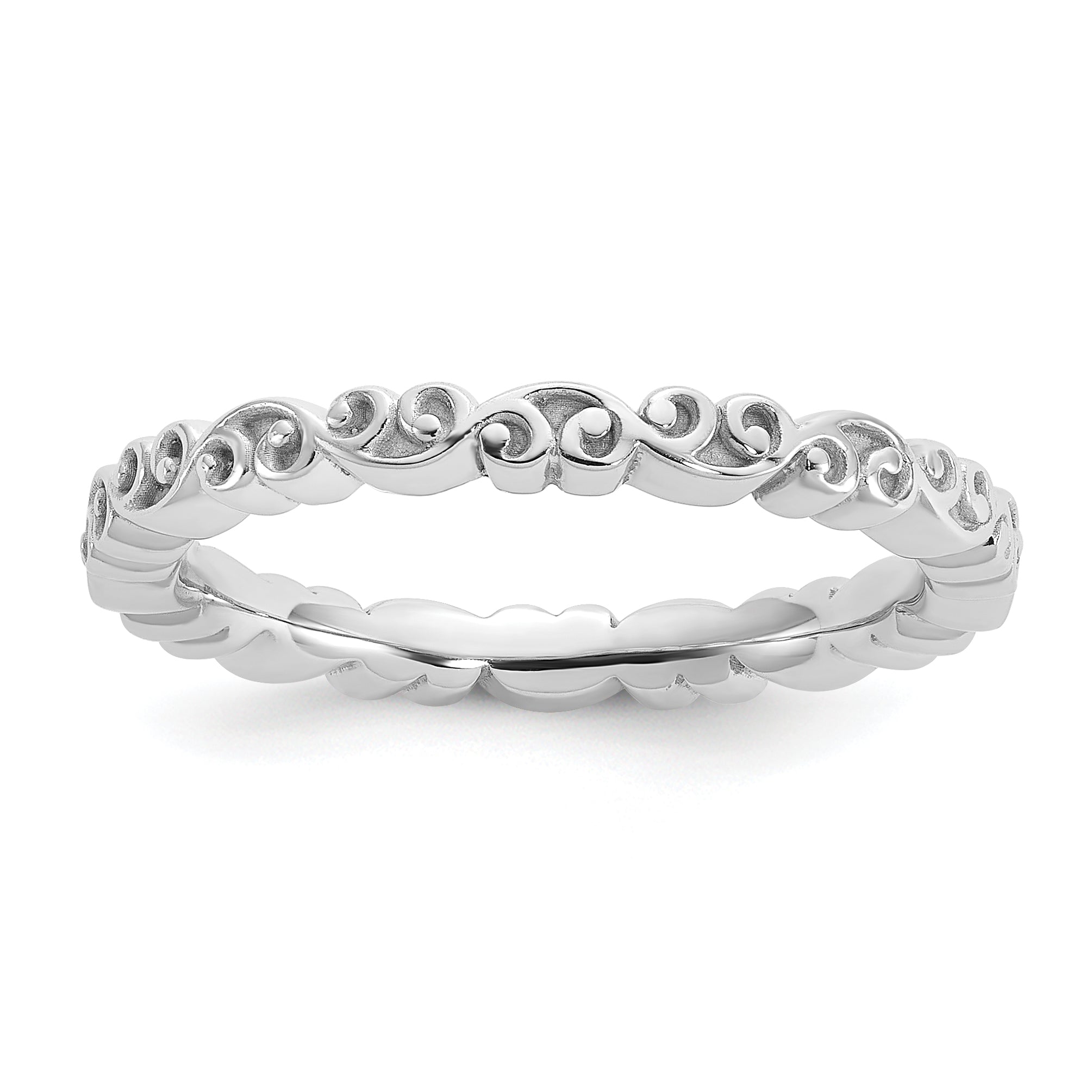 Sterling Silver Stackable Expressions Rhod-plated Swirl Design Ring