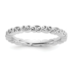 Sterling Silver Stackable Expressions Rhod-plated Swirl Design Ring