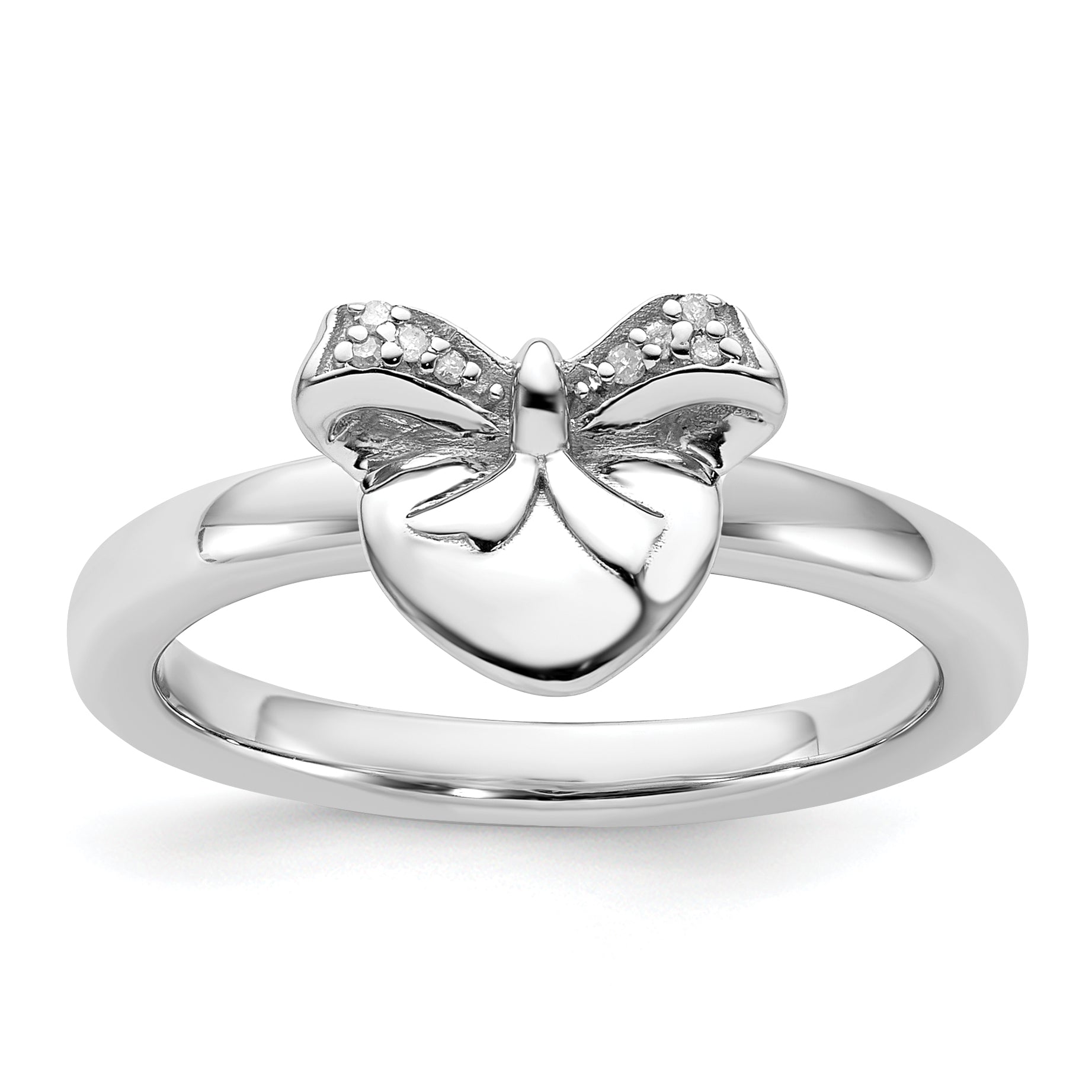 Sterling Silver Stackable Expressions Heart with Bow Diamond Ring