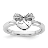 Sterling Silver Stackable Expressions Heart with Bow Diamond Ring