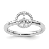 Sterling Silver Stackable Expressions Peace Symbol Diamond Ring
