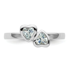 Sterling Silver Stackable Expressions Aquamarine Double Heart Ring