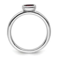 Sterling Silver Stackable Expressions Cushion Cut Rhod. Garnet Ring