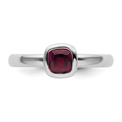 Sterling Silver Stackable Expressions Cushion Cut Rhod. Garnet Ring