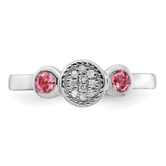 Sterling Silver Stackable Expressions Dbl Round Pink Tourm. & Dia. Ring