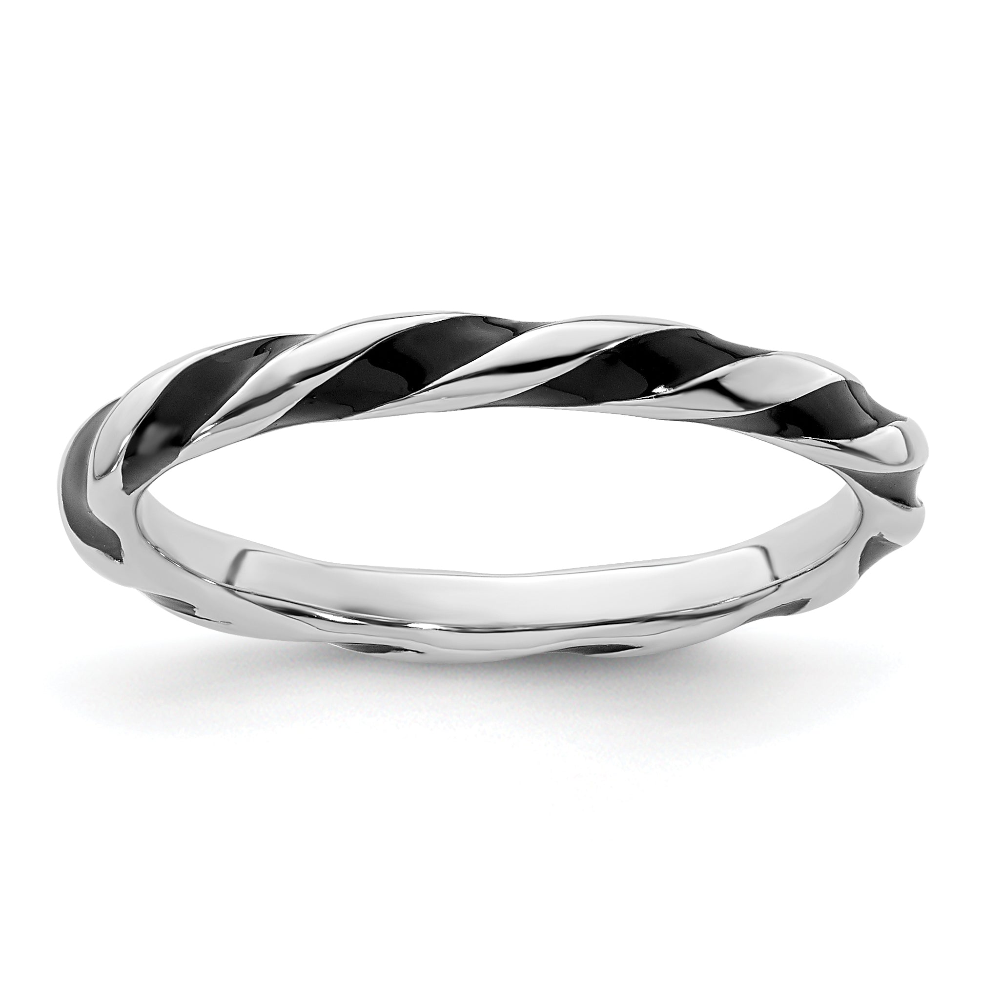 Sterling Silver Stackable Expressions Twisted Black Enameled Ring