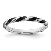 Sterling Silver Stackable Expressions Twisted Black Enameled Ring