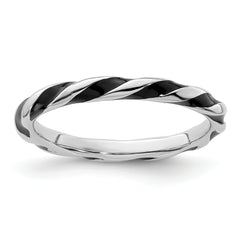 Sterling Silver Stackable Expressions Twisted Black Enameled Ring