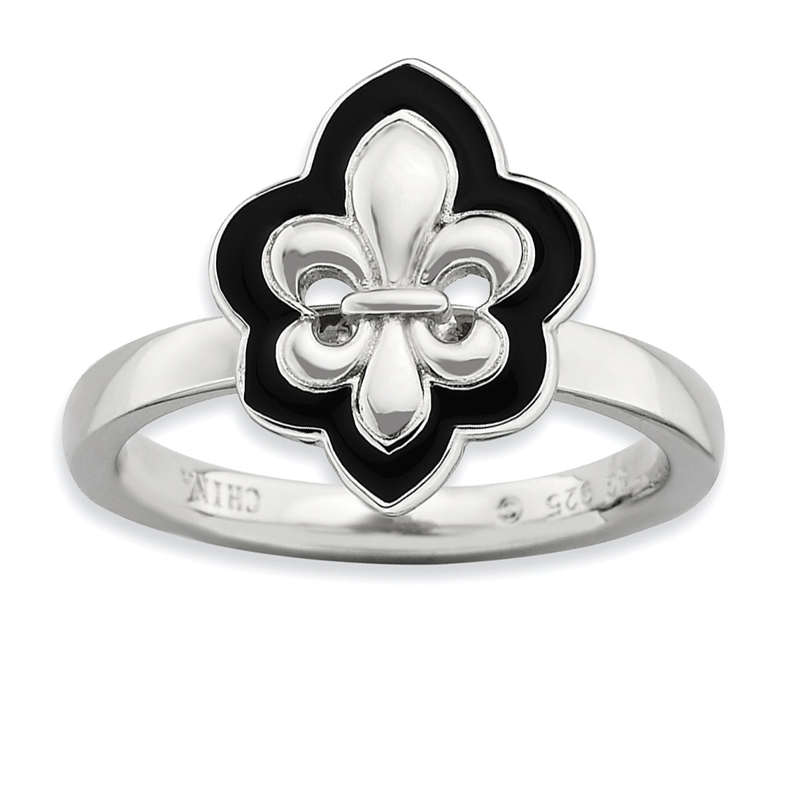 Sterling Silver Stackable Expressions Polished Enameled Fleur De Lis Ring