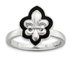 Sterling Silver Stackable Expressions Polished Enameled Fleur De Lis Ring