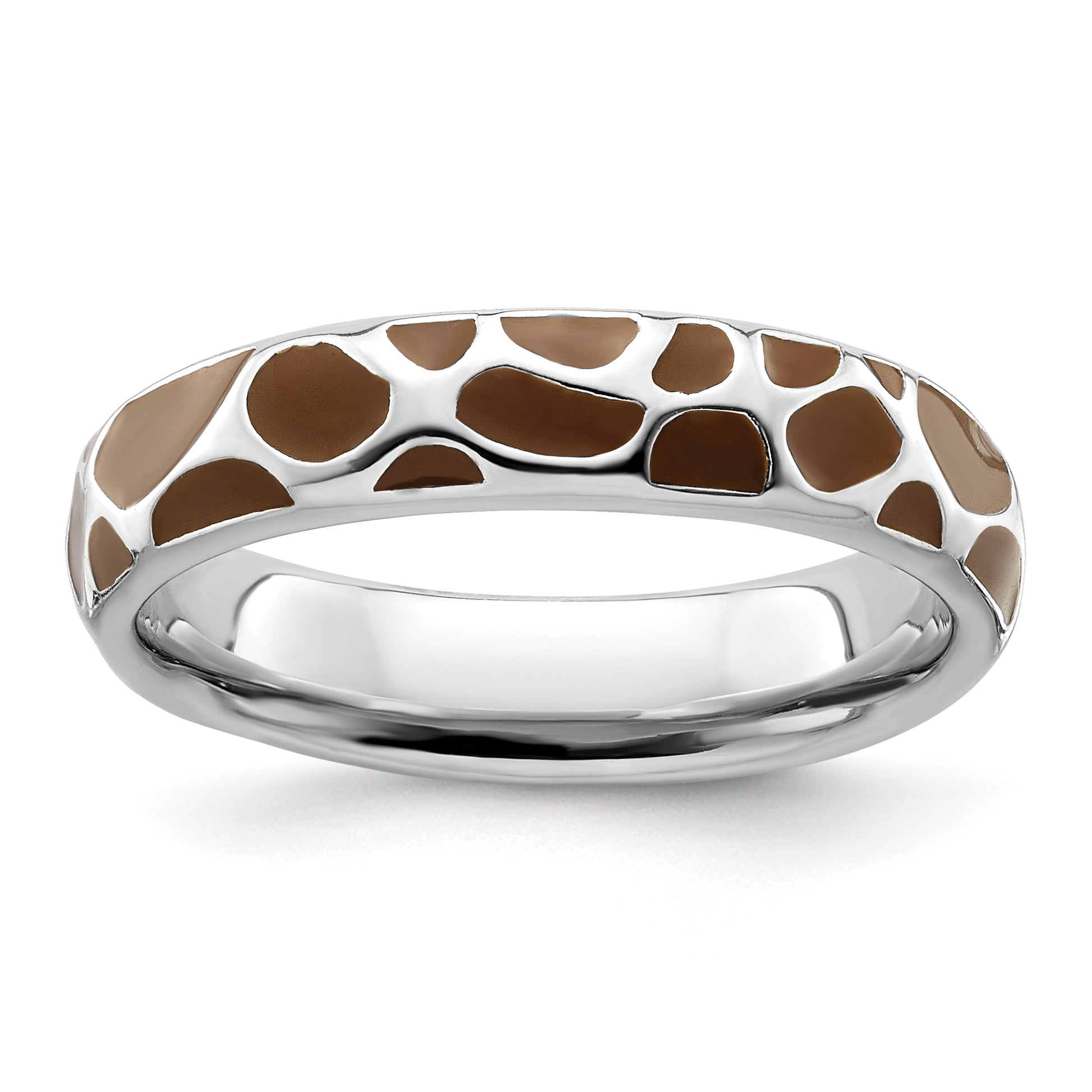 Sterling Silver Stackable Expressions Polished Enameled Animal Print Ring