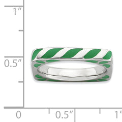 Sterling Silver Stackable Expressions Polished Green Enameled Square Ring