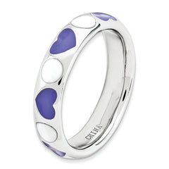 Sterling Silver Stackable Expressions Polished Purple/White Enameled Ring