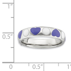 Sterling Silver Stackable Expressions Polished Purple/White Enameled Ring