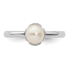 Sterling Silver Stack Exp. Polished White FW Cultured Pearl Ring