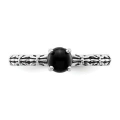 Sterling Silver Stackable Expressions Antiqued Black Agate Ring