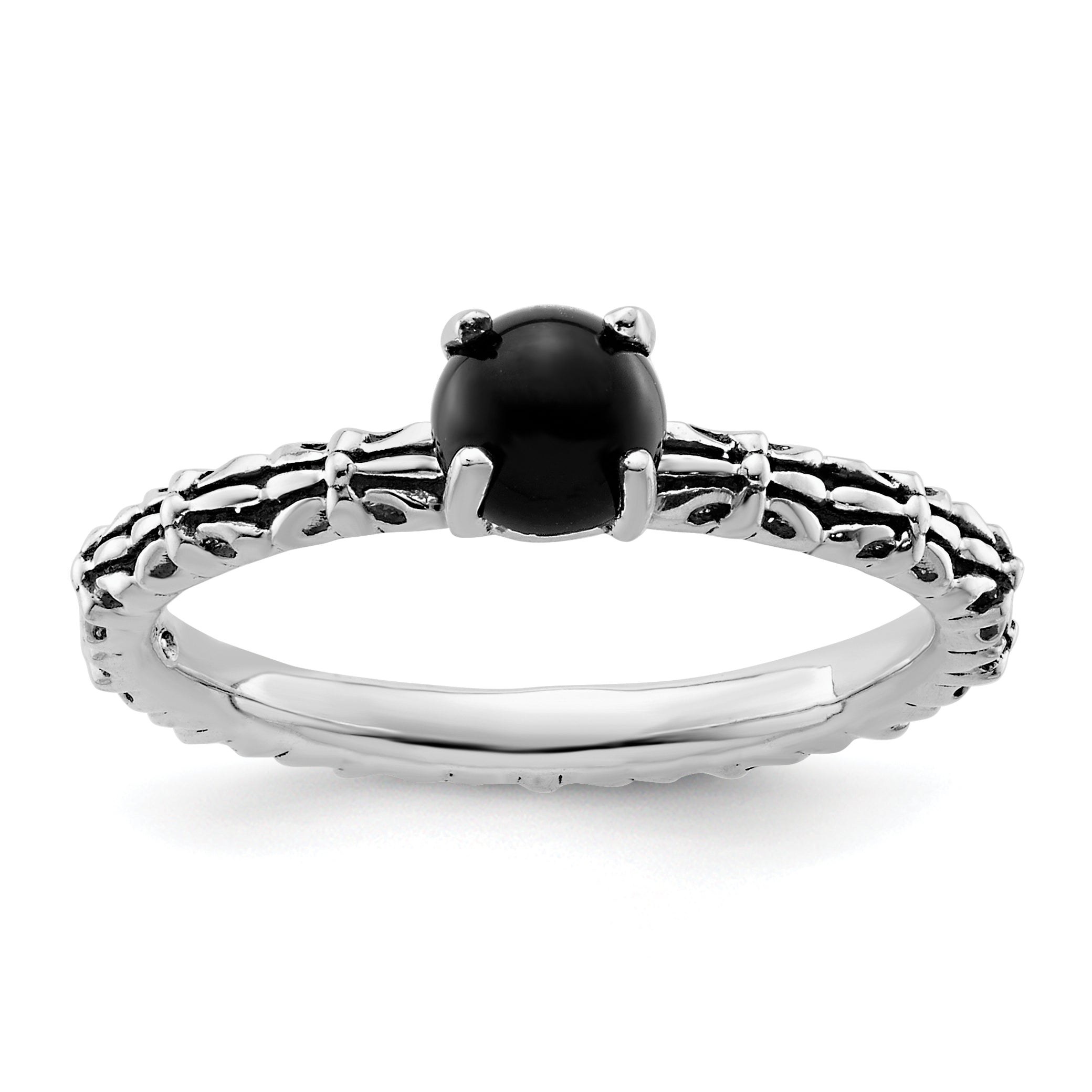 Sterling Silver Stackable Expressions Antiqued Black Agate Ring
