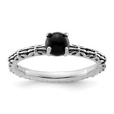 Sterling Silver Stackable Expressions Antiqued Black Agate Ring