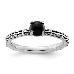 Sterling Silver Stackable Expressions Antiqued Black Agate Ring