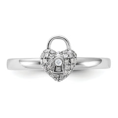 Sterling Silver Stackable Expressions Polished Diamond Heart Lock Ring