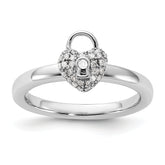 Sterling Silver Stackable Expressions Polished Diamond Heart Lock Ring