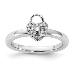 Sterling Silver Stackable Expressions Polished Diamond Heart Lock Ring
