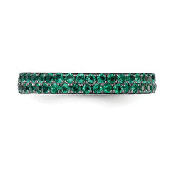 Sterling Silver 925 Stackable Ring with Polished Lab-Created Emerald
