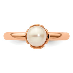 Sterling Silver Stack Exp. White FW Cultured Pearl Pink-plated Ring