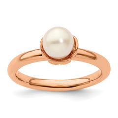 Sterling Silver Stack Exp. White FW Cultured Pearl Pink-plated Ring