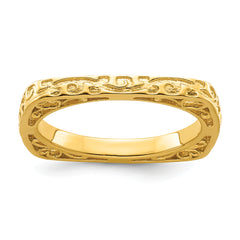 Sterling Silver Stackable Expressions Polished Gold-plated Square Ring