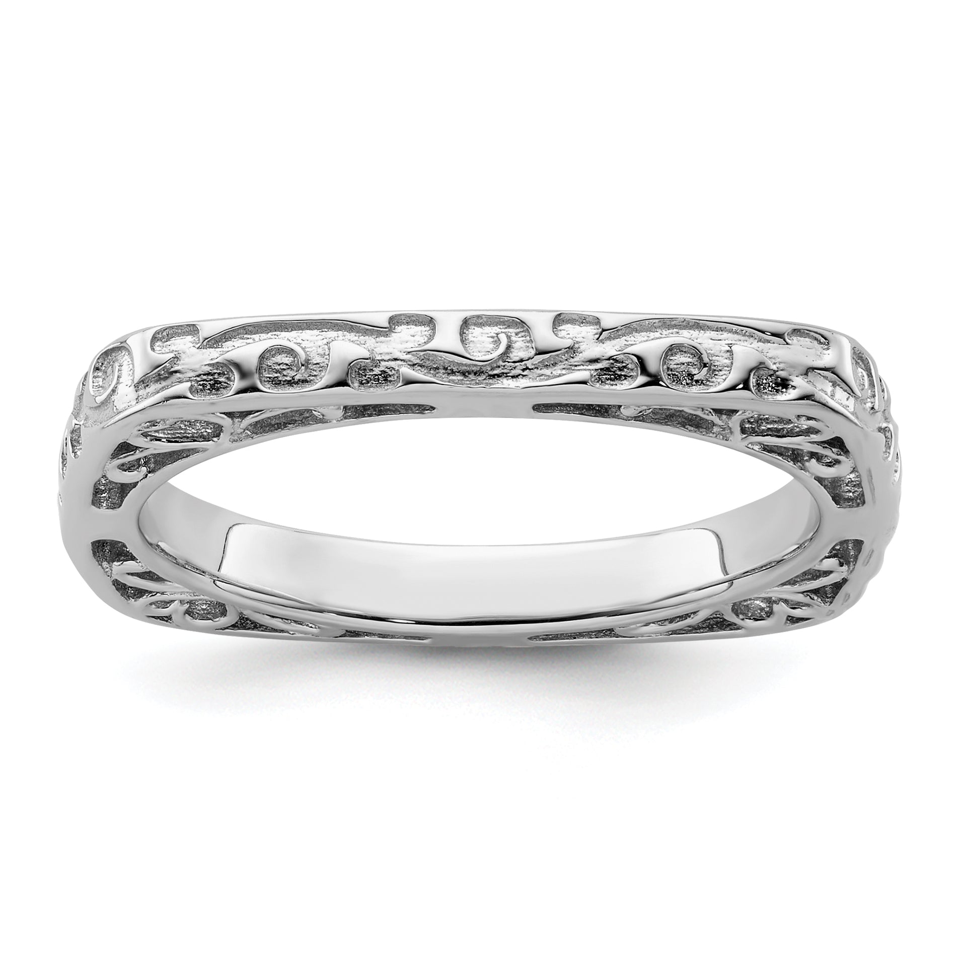 Sterling Silver Stackable Expressions Polished Rhodium-plated Square Ring
