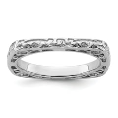 Sterling Silver Stackable Expressions Polished Rhodium-plated Square Ring