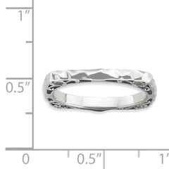 Sterling Silver Stackable Expressions Polished Rhodium-plate Square Ring