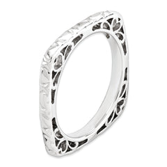 Sterling Silver Stackable Expressions Polished Rhodium-plated Square Ring