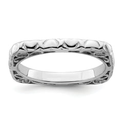 Sterling Silver Stackable Expressions Polished Rhodium-plated Square Ring