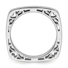 SS Stackable Expressions Polished Rhodium-plated Square Ring