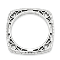 Sterling Silver Stackable Expressions Polished Rhodium-plate Square Ring