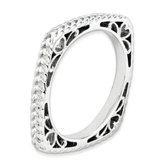 Sterling Silver Stackable Expressions Polished Rhodium-plate Square Ring