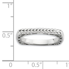 Sterling Silver Stackable Expressions Polished Rhodium-plate Square Ring