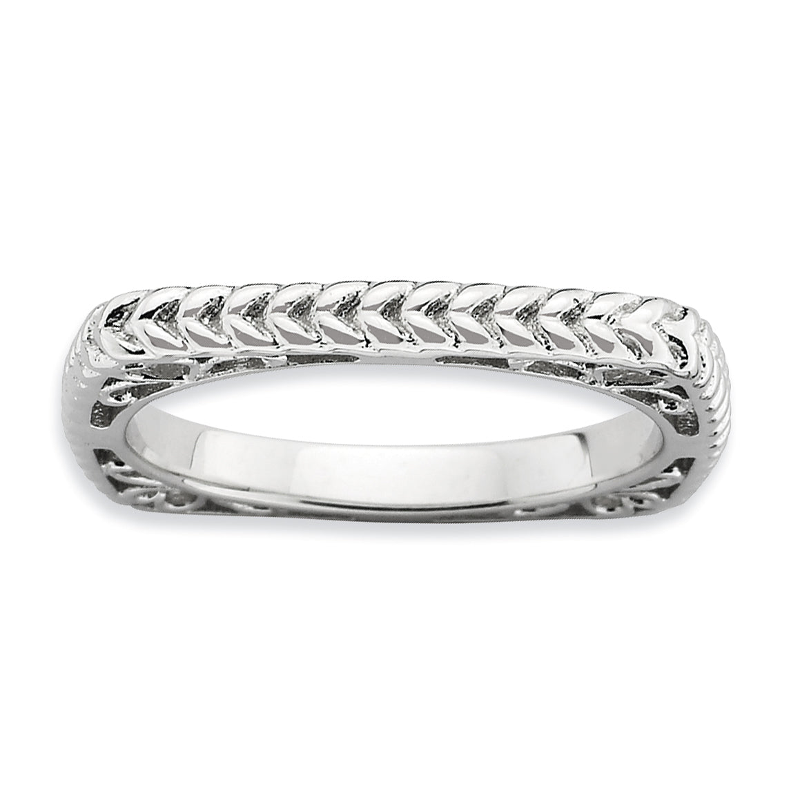 Sterling Silver Stackable Expressions Polished Rhodium-plate Square Ring