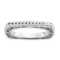 Sterling Silver Stackable Expressions Polished Rhodium-plate Square Ring