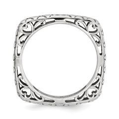 Sterling Silver Stackable Expressions Polished Rhodium-plate Square Ring