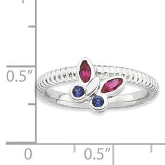 Sterling Silver Stackable Expressions Cr. Ruby, Cr. Sapphire Butterfly Ring
